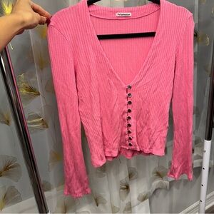 Reformation V-Neck Pink Button-Up Blouse